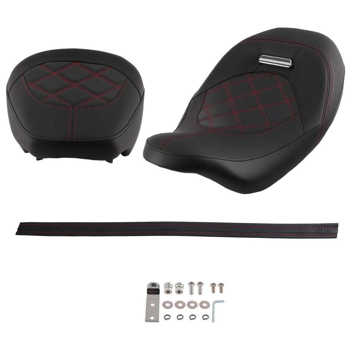Leather Seat for Harley Touring (2009–Later) - Black Red Stitch