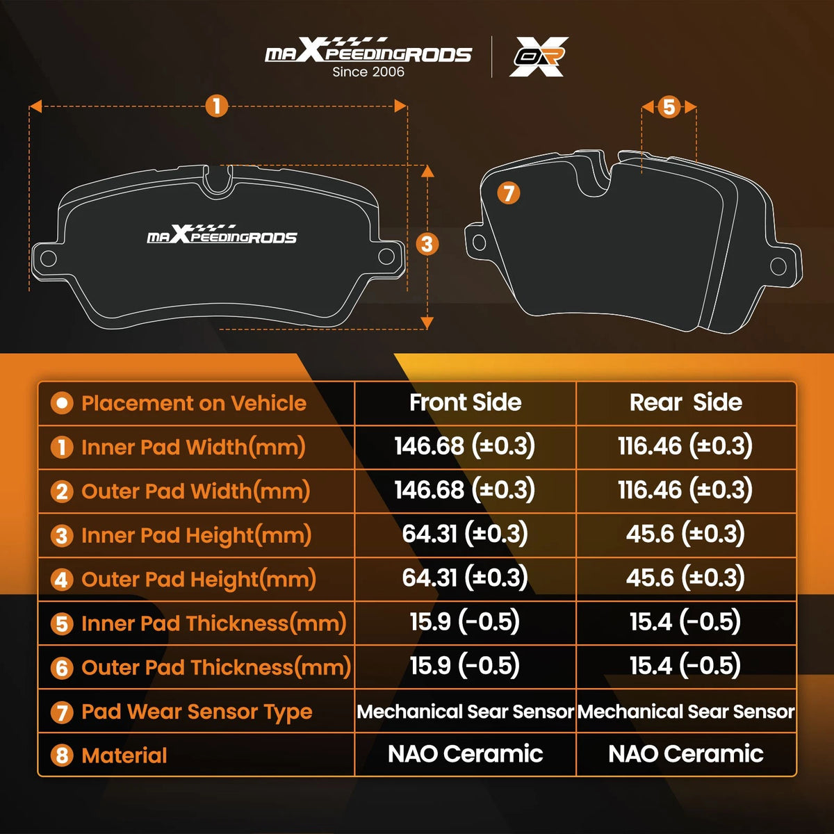 Set of 4 Front Rear Ceramic Brake Pads for Jeep Liberty Wrangler Dodge Nitro (2007–2012)