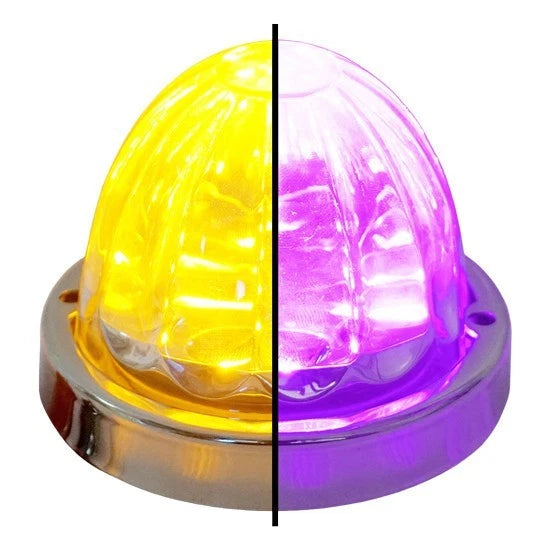 3-1/2" Glass Watermelon Amber-Purple-Clear 4 Wire LED Light with Bezel