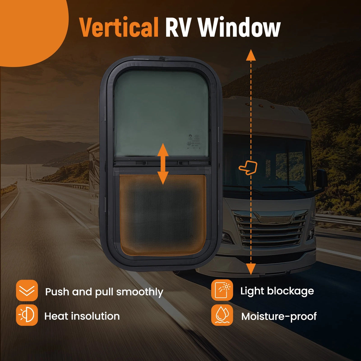 12" x 22" Vertical RV Window for RV/Camper/Cargo/Food Truck