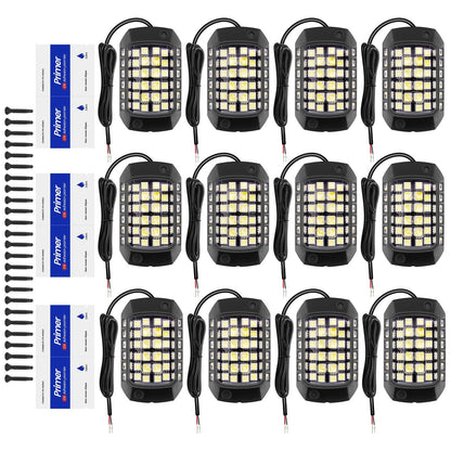 12 Pods LED Rock Lights for Trucks (6000K Pure White)