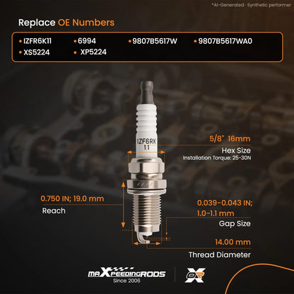 Set of 4 Iridium Spark Plugs for Acura RL 3.5L (2005–2008) 9807B561BW IZFR6K11