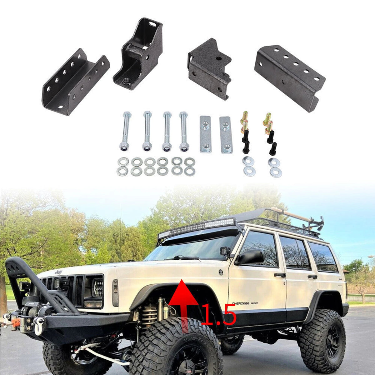 Adjustable Rear Shackle Relocation Lift Kit 1-2" for Jeep Cherokee XJ (1984–2001)