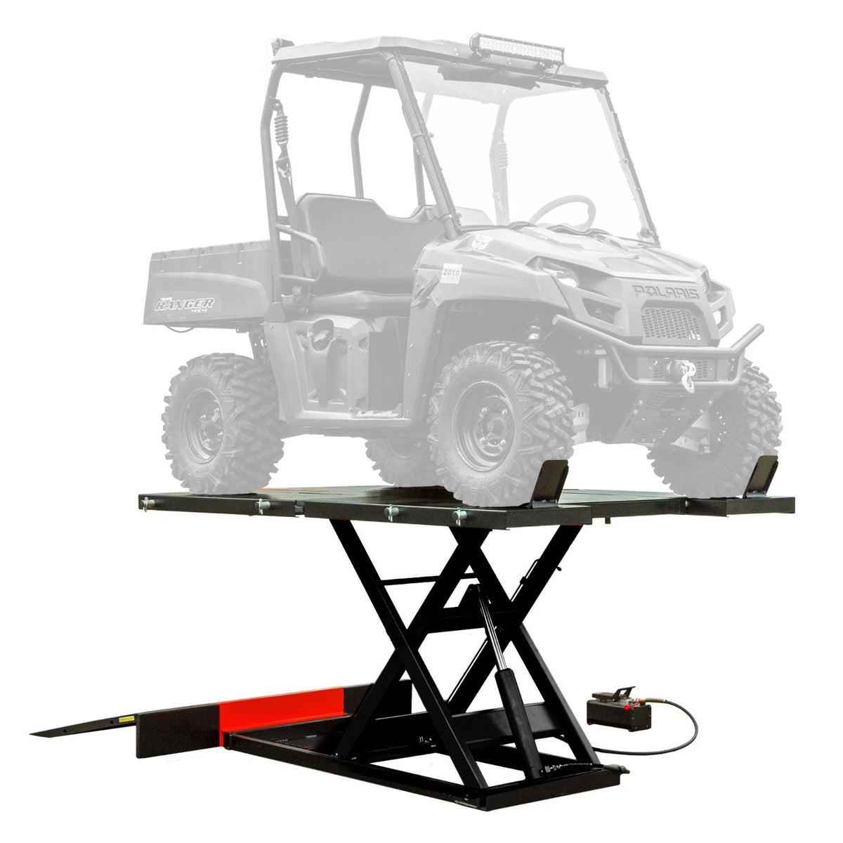 Black Widow Air/Hydraulic Lift Table for UTV, Trike, Golf Cart (2500 lb Capacity)