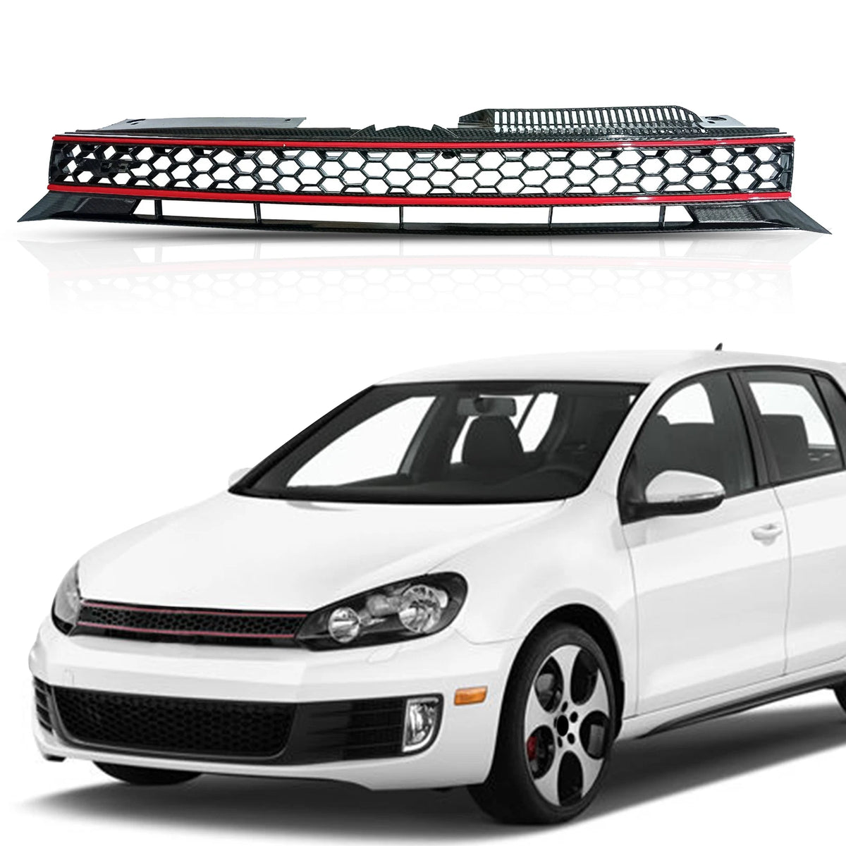 Badgeless Hex Mesh Grille with Red Trim for VW MK6 Golf/GTI/Jetta SportWagen (2010–2014)
