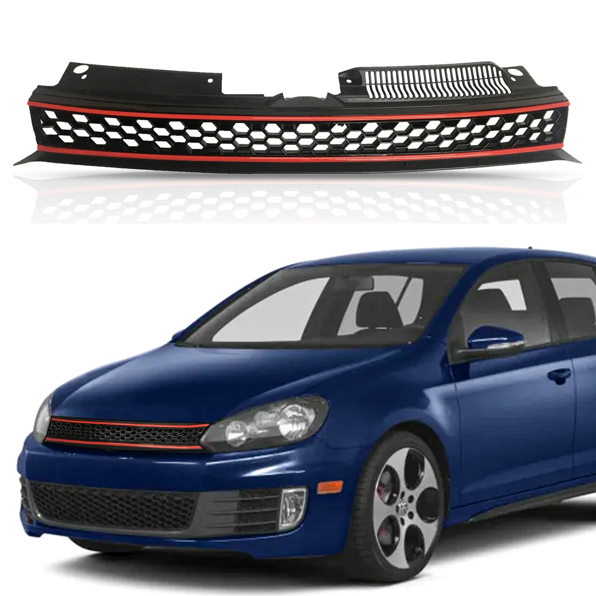 Hex Mesh Grille for VW Mk6 Golf GTI Jetta Sportwagen (2010–2014) Black Red Trim