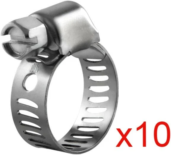 Set of 10 Stainless SAE #6 Miniature Hose Clamps 5/16" to 5/8" Range