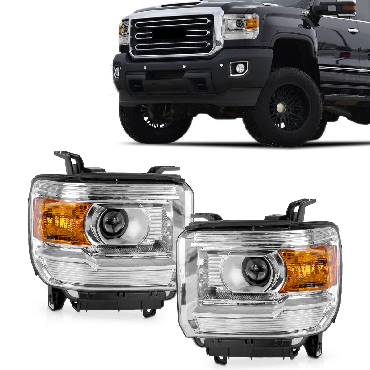 Pair Headlight for GMC Sierra 1500 2014–2018, 2500 HD, 3500 HD