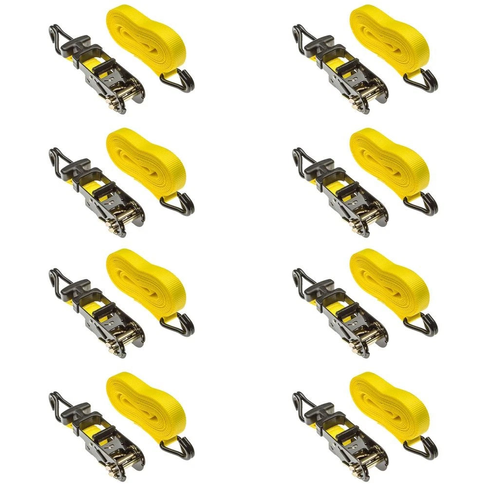 Set of 8 Ratchet Straps 1" x 15' with J-Hooks