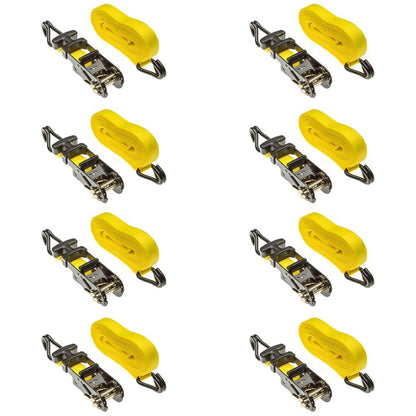 Set of 8 Ratchet Straps 1" x 15' with J-Hooks
