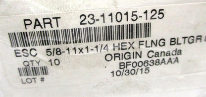 Set of 10 Grade 8 Hex Head Flange Bolts 5/8-11 x 1-1/4 Coarse Thread