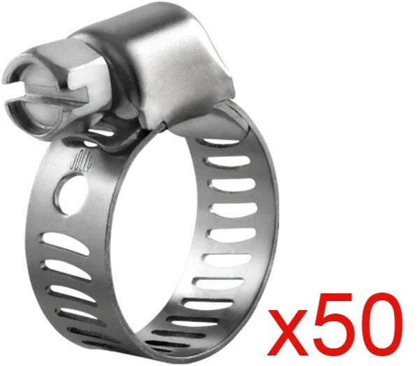 Set of 50 Stainless Steel SAE #4 Miniature Hose Clamps 7/32" to 5/8"