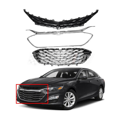 Set of 3 Chrome Front Upper Lower Grilles for Chevrolet Malibu (2019–2020)