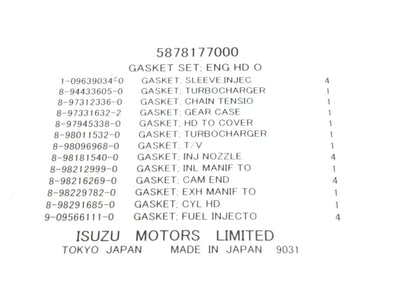 Head Gasket Set for Isuzu NPR (5-87817-700-0, 5-87815-666-0, 5-87815-899-0, 5-87816-190)