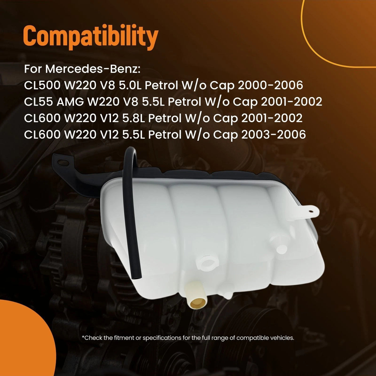 Coolant Overflow Tank for Mercedes-Benz S500 (2000–2006) 220-500-0049 w/ Cap