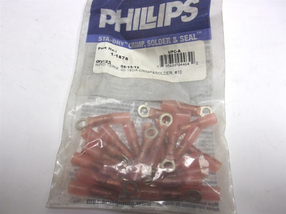Set of 25 Heat Shrink Ring Terminals for Phillips #10 Stud (22-18 Gauge)