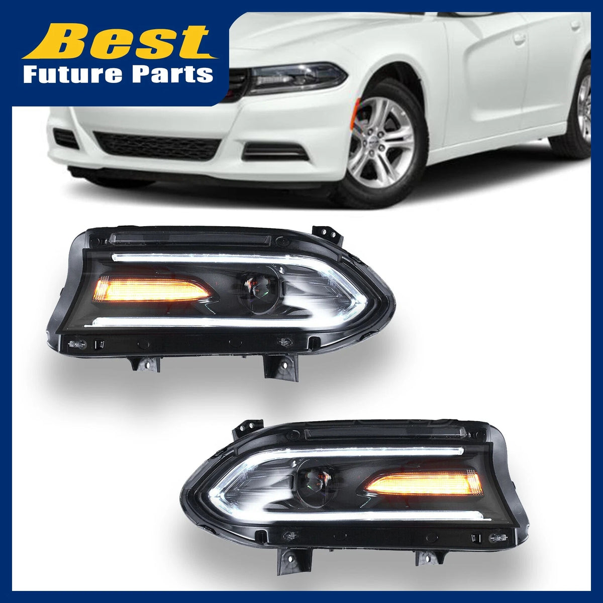 2X LED Dual Beam Projector Headlights for Dodge Charger (2015–2020)