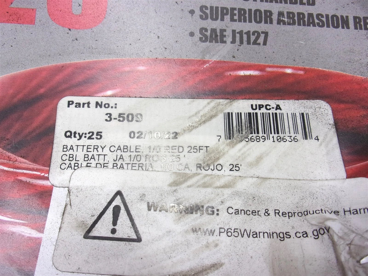 3-509 Battery Cable for Phillips 25' 1/0 Gauge Red
