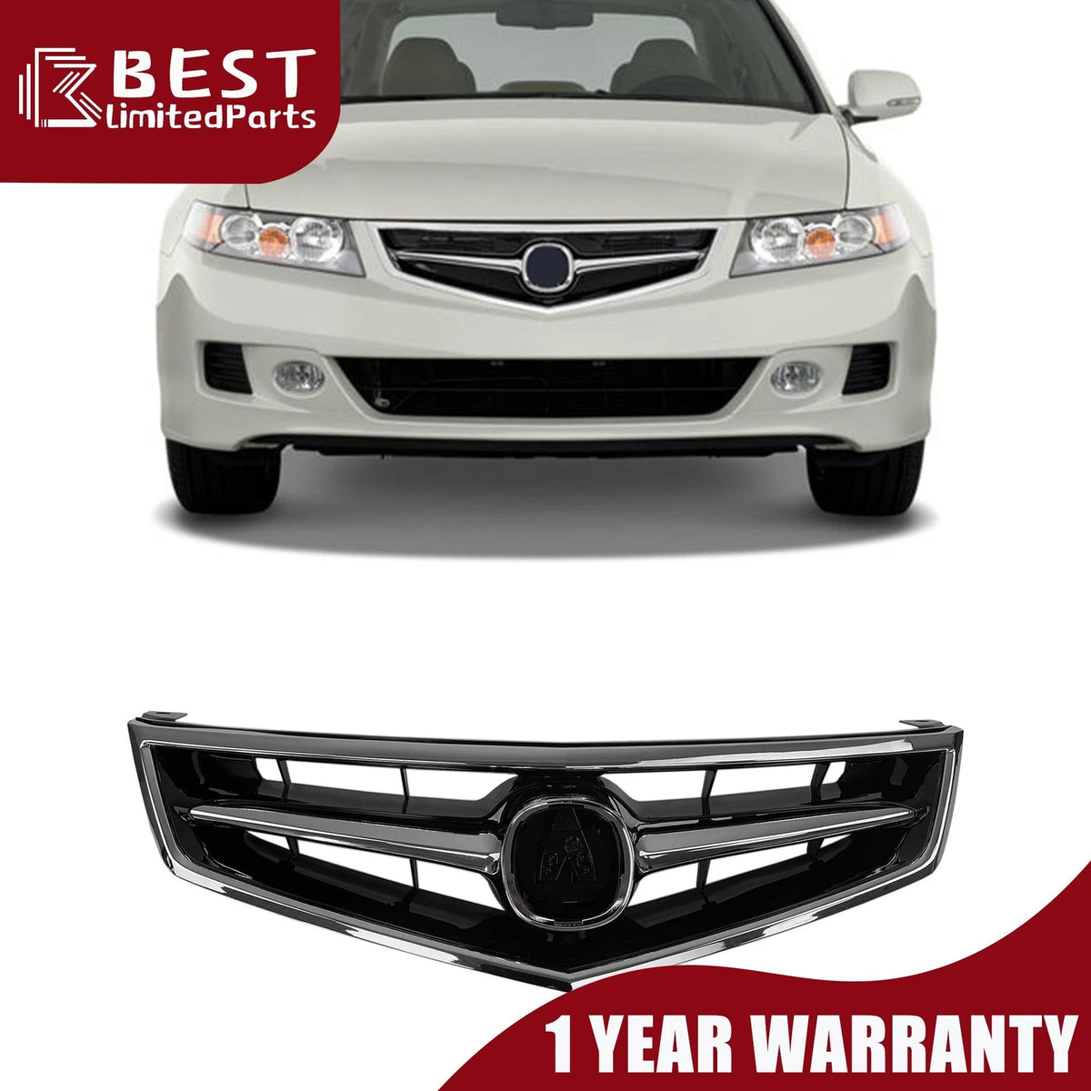 Front Bumper Grille with Chrome Molding AC1210108 for Acura TSX (2006–2008)