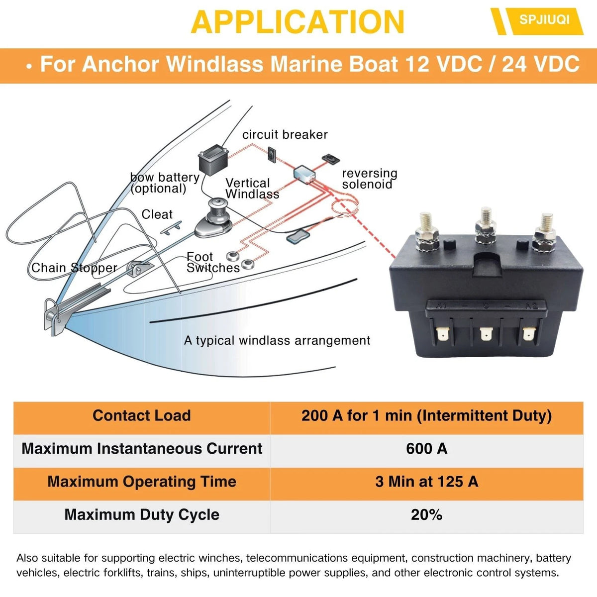 12V 6000W Windlass Solenoid Reversing Contactor for Marine Boat