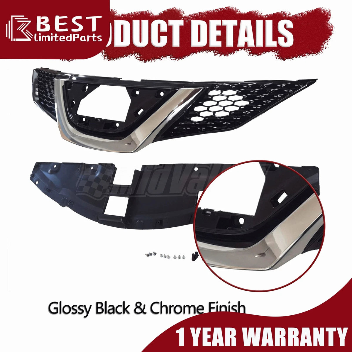 Front Upper Black Chrome Grille for Nissan Rogue Sport (2017–2018)