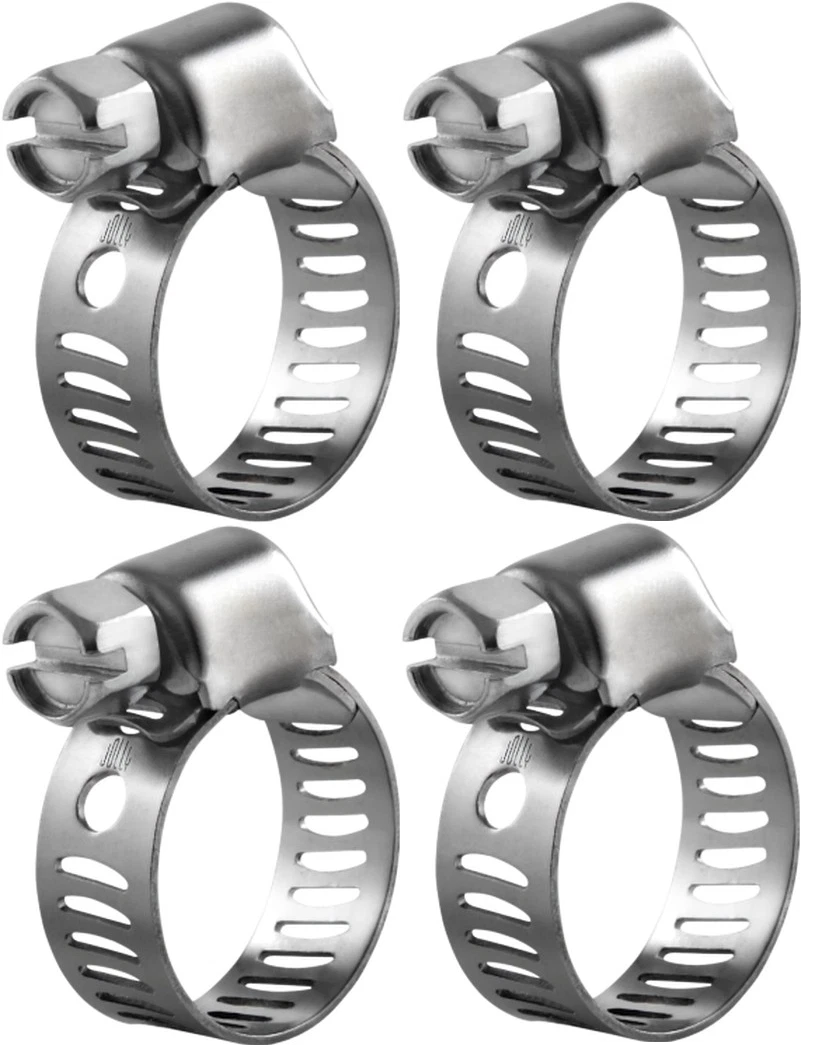 Set of 4 Stainless SAE #6 Miniature Hose Clamps 7/16" to 25/32" Range