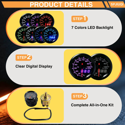 2" Dual Display Oil Pressure Gauge for Universal Applications (52mm)