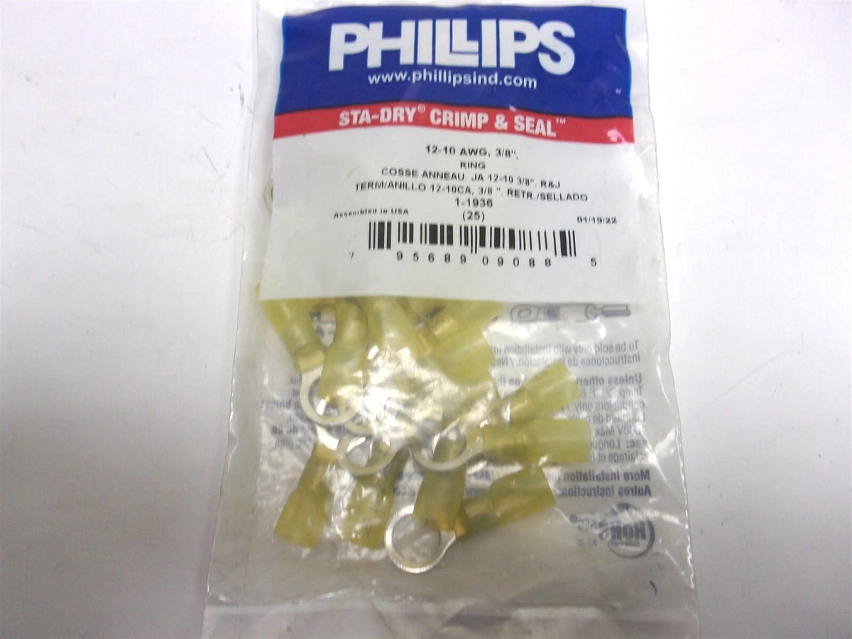 25X Heat Shrink Ring Terminal Yellow 12-10 Gauge 3/8" for Phillips (1936)