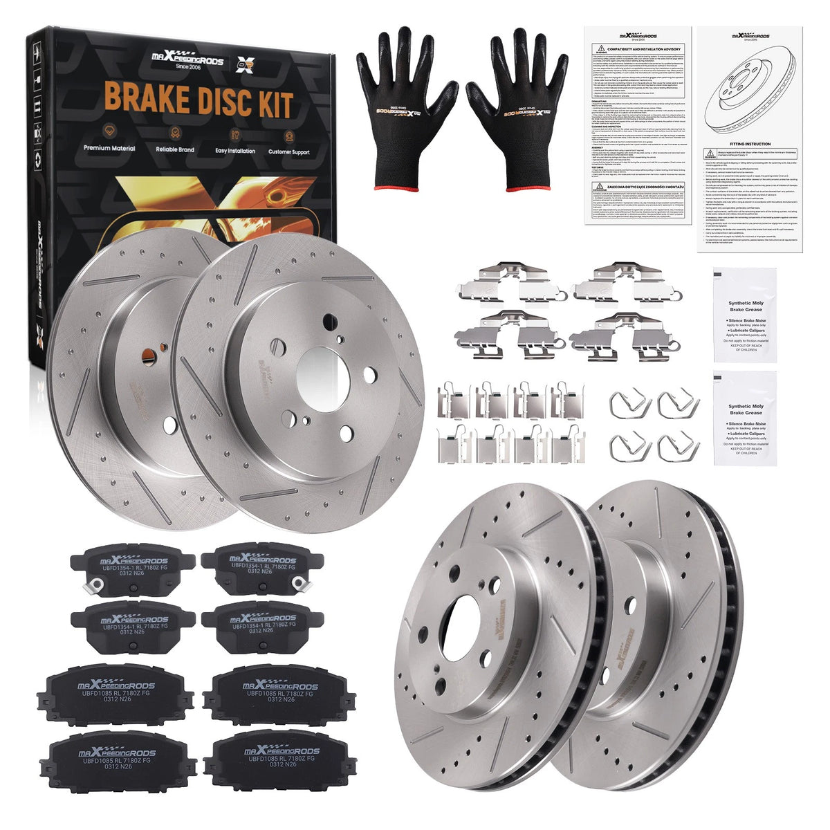 Brake Rotors and Pads Kit for Lexus CT200h (2011–2017), Toyota Prius (2012)