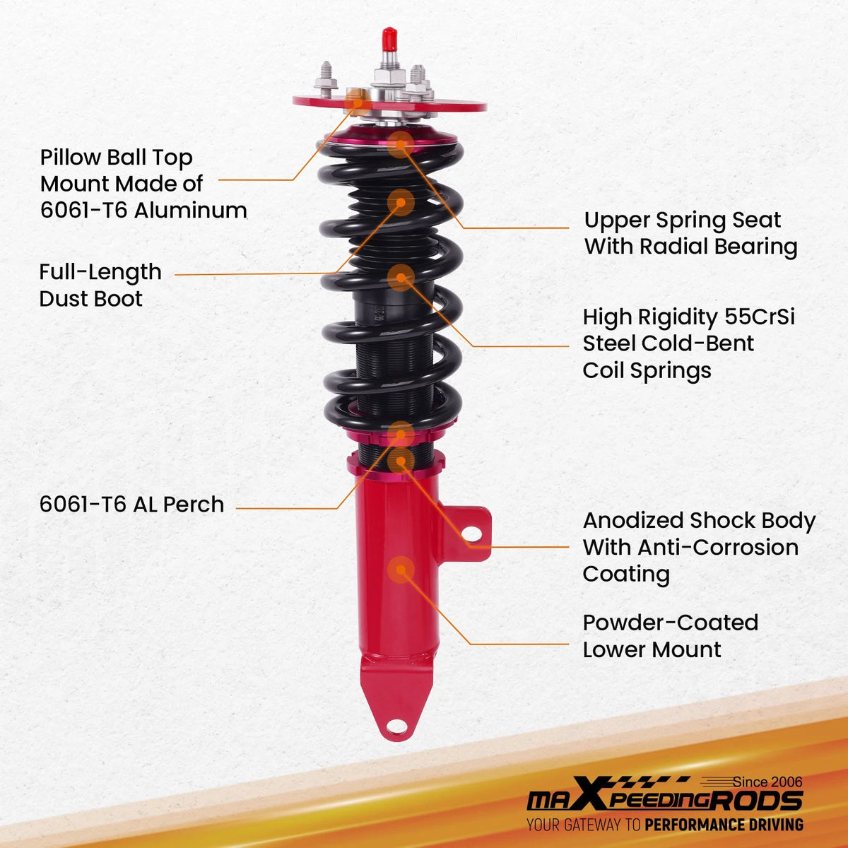 2X Front Coilovers Lowering Kit for Dodge Charger (2006–2010) SRT-8 RWD