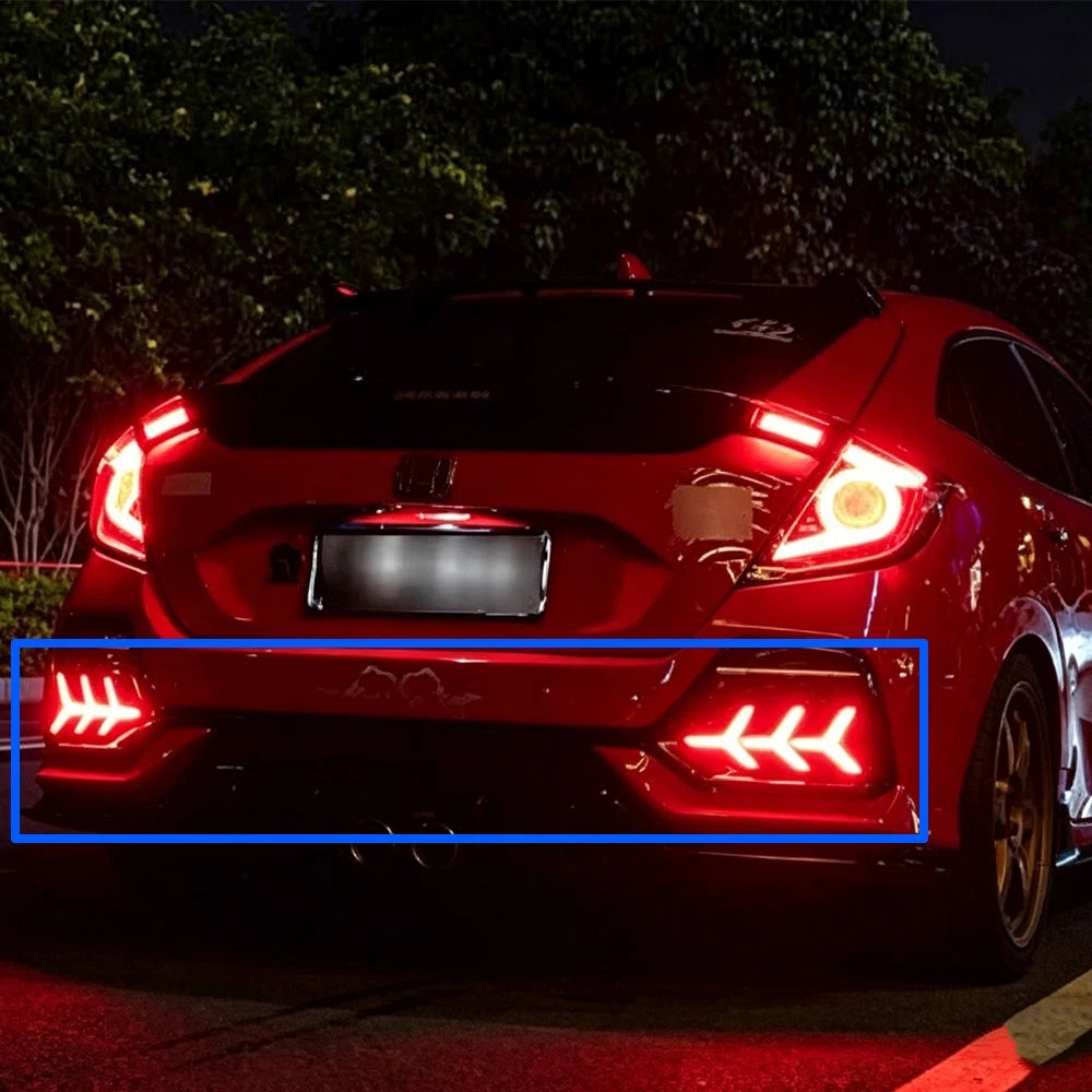 Fish Bone LED Rear Bumper Fog Light Brake Lamp for Honda Civic Hatchback (2017–2021)