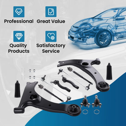 12x Front Lower Control Arms w/Ball Joint Tie Rod for Toyota Corolla (2003–2008)