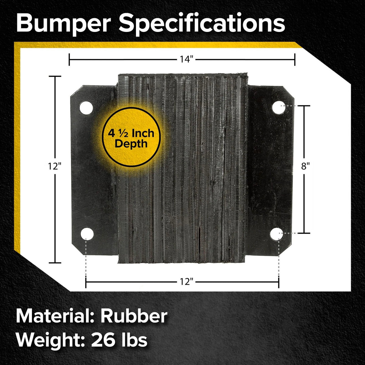 Rubber Dock Bumper for Horizontal Installation (12" H x 12" W)