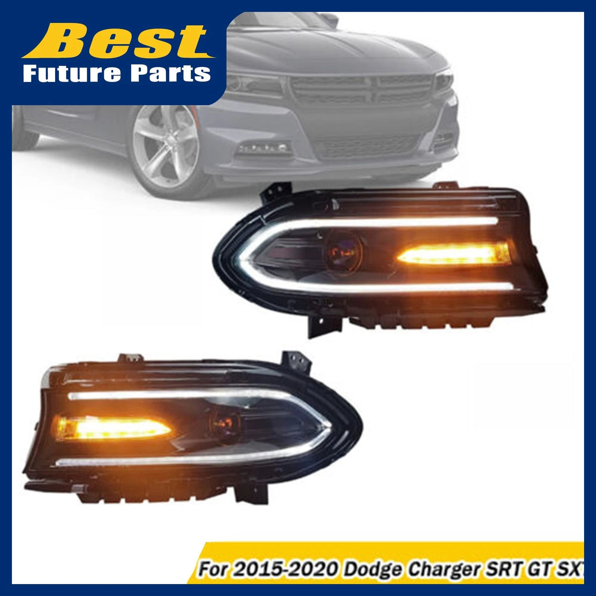 2X LED Dual Beam Projector Headlights for Dodge Charger (2015–2020)