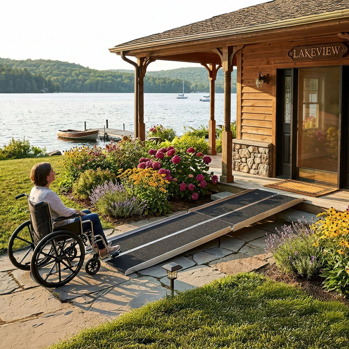 7' Portable Wheelchair Ramp for Home Steps (600 lb Capacity, Folding)