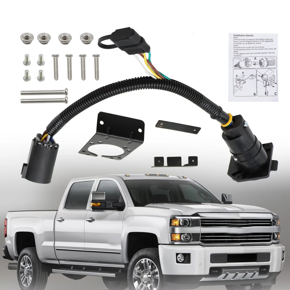 7 Way & 4 Way Flat Trailer Wire Harness Plug Kit for Chevy Silverado 1500 2500
