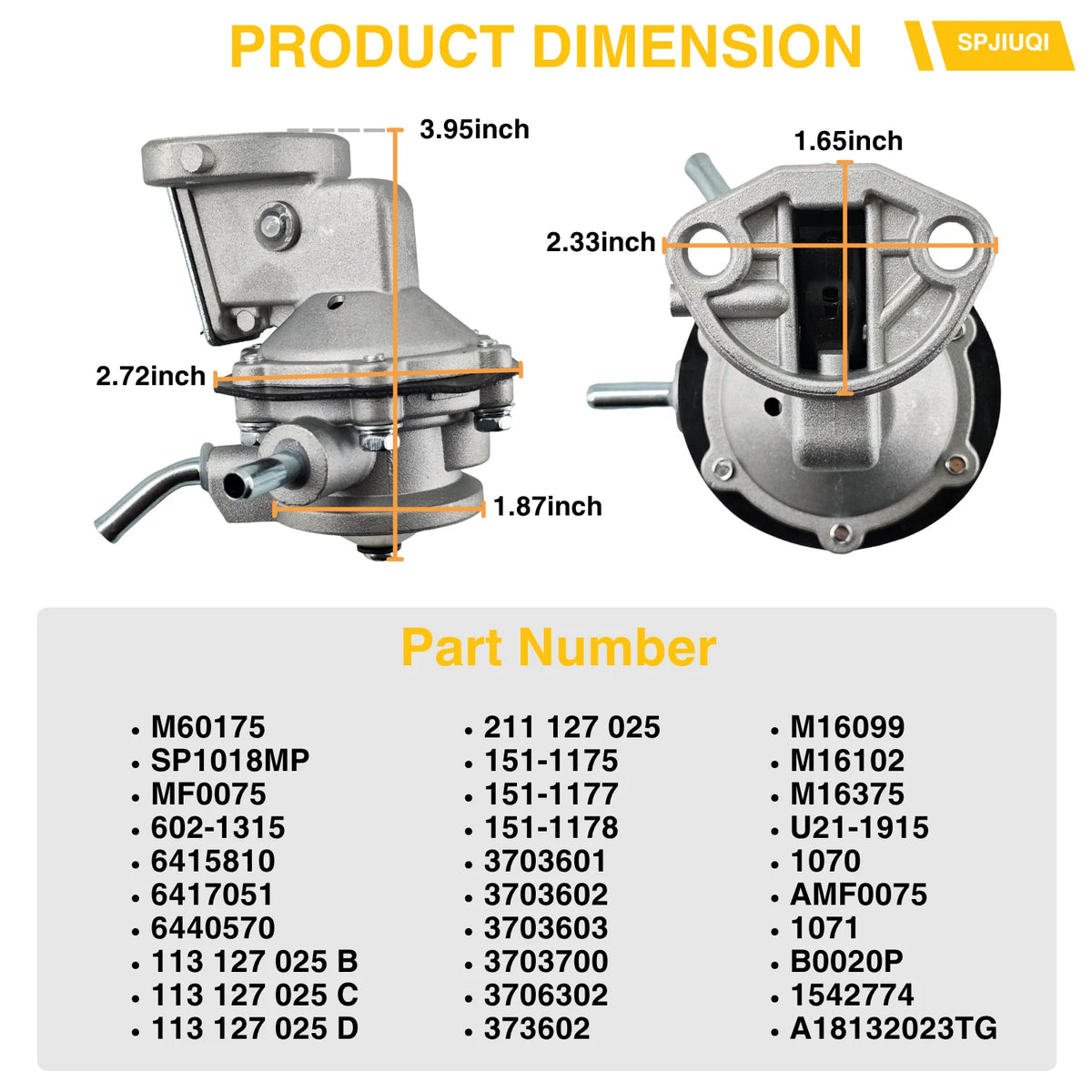 Fuel Pump M60175 B0020P MF0075 for Volkswagen Beetle Fastback (1968–1974)