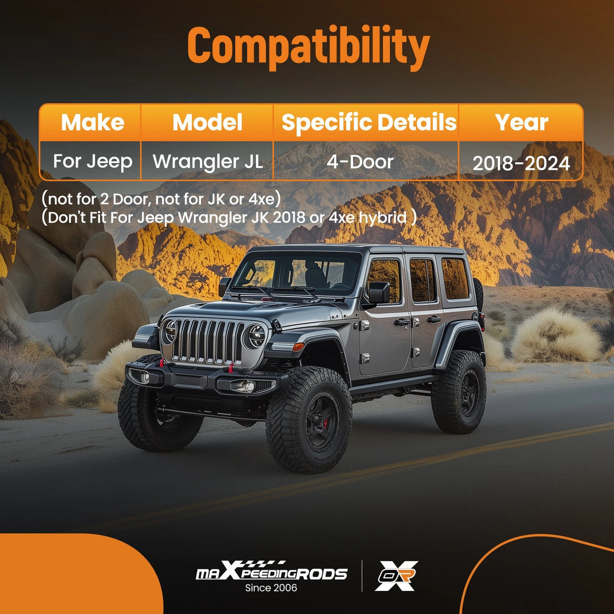 3Pcs TPE Floor Mats for Jeep Wrangler JL 4-Door (2018–2024) All Weather