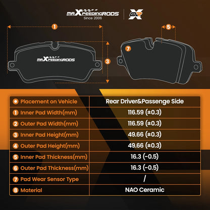 Set of 4 Rear Ceramic Brake Pads for Lincoln MKX MKT MKS (2009–2016) D1377 P-1377