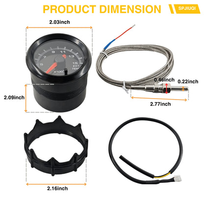 52mm EGT Gauge Pyrometer 2192℉ Analog 7 Color Backlit for Truck Turbo