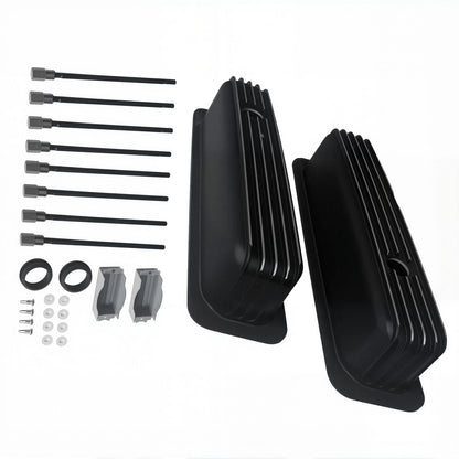 Tall Aluminum Finned Valve Covers for Chevy 350 383 Vortec (E41021BK)