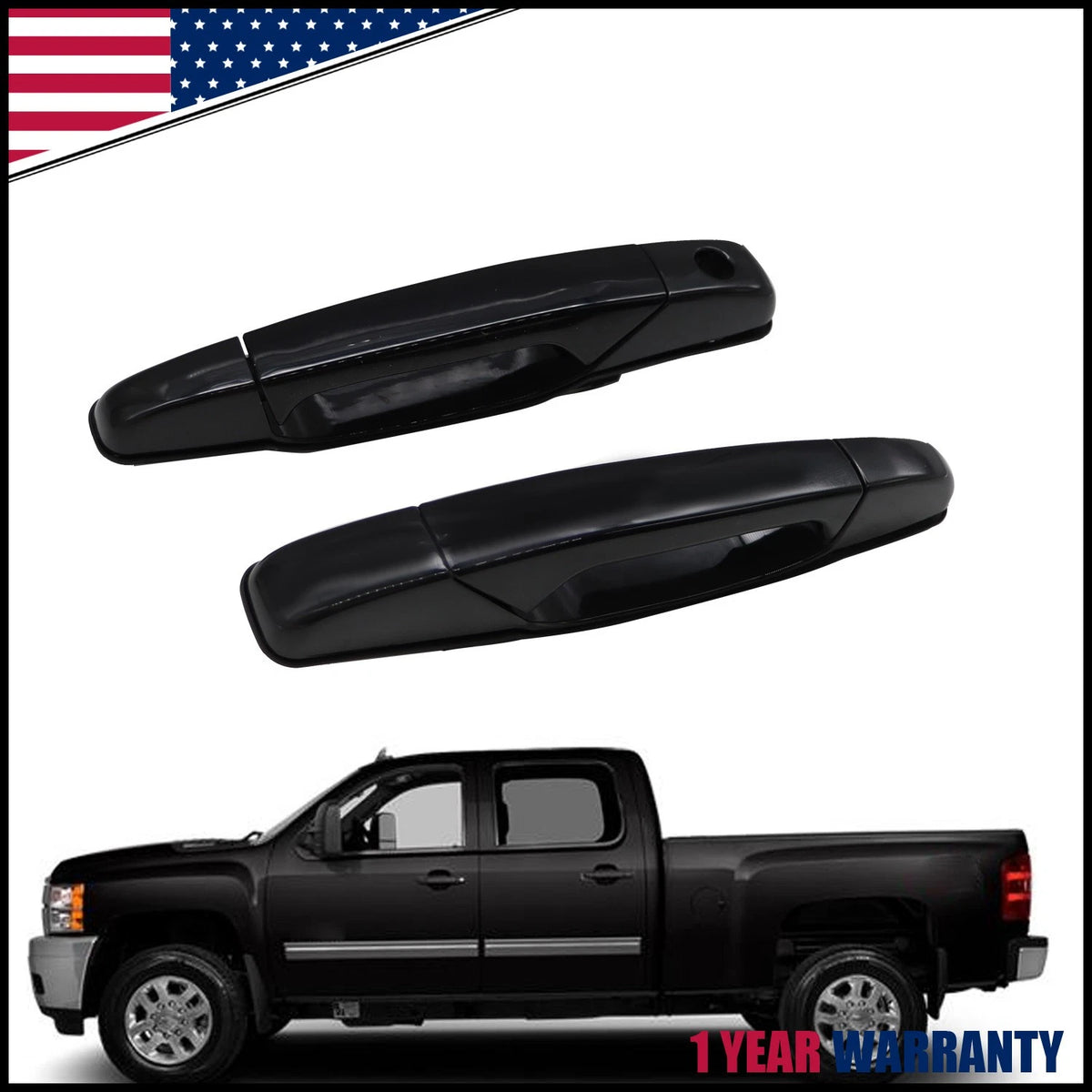 2X Front L-R Door Handle Black for Chevrolet Silverado 1500 (2007–2013)