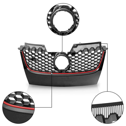 Upper Hex Mesh Grille for VW Mk5 Jetta/GLI/GTI (2006–2009) - Matte Black Red Trim