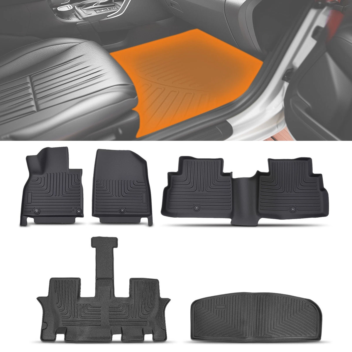 All-Weather Floor Mats for Kia Telluride (2020–2025) TPE Anti-Slip Black