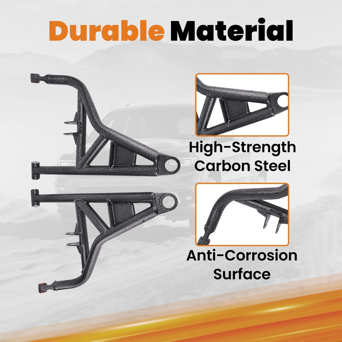Set of 2 High Clearance Steel Front A Arms for Polaris RZR XP 1000/Turbo (2014–2023)