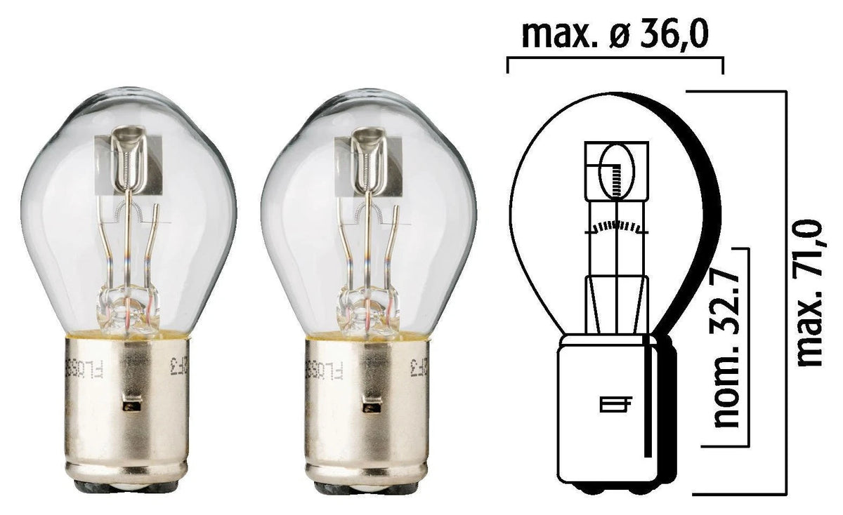 2 Flosser 3939 12V 35/35W BA20D Headlight Bulbs for Scooter Snowmobile ATV UTV