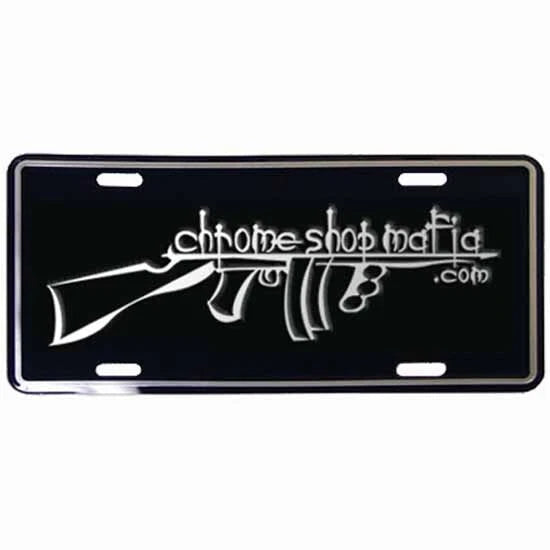 Chrome Embossed Tommy Gun Logo License Plate for Universal Fit