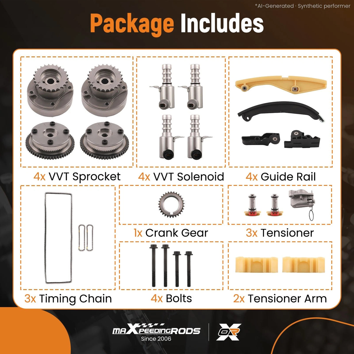 Set of 4 Timing Chain Kit + VVT Solenoid for Ford Lincoln Edge F150 Mustang (3.5L)