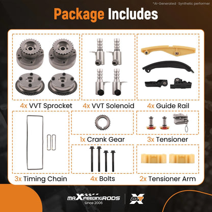 Set of 4 Timing Chain Kit + VVT Solenoid for Ford Lincoln Edge F150 Mustang (3.5L)