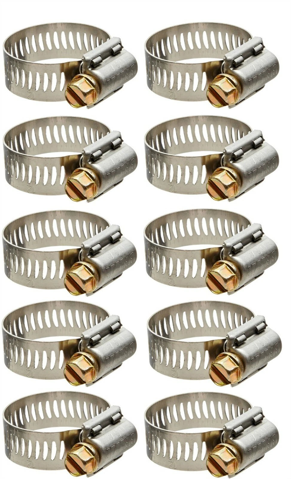 Set of 10 Power Seal Worm Drive Hose Clamps for SAE 20 Range 13/16" to 1-3/4"